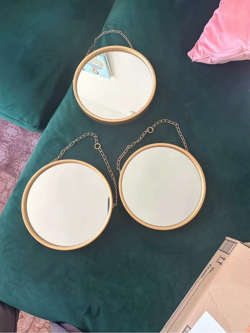 Gold Round Hanging Wall Mirrors - Set of 3